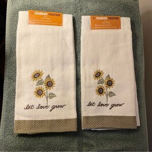 White Hand Towels with Sunflower Design
